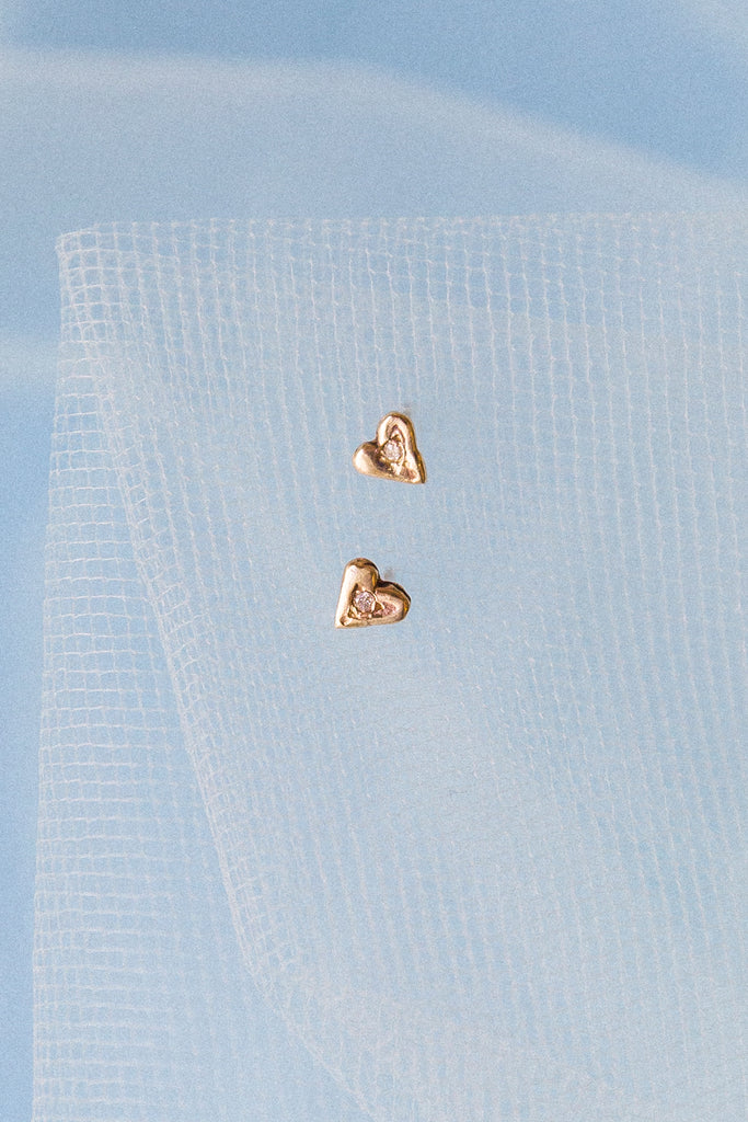 Tiny Heart Studs with Diamonds - shoparo