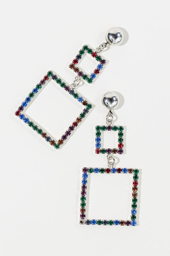 Double Crystal Square Earrings - shoparo