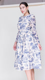 Van Long Sleeve Midi Dress in Manhunt Toile - shoparo