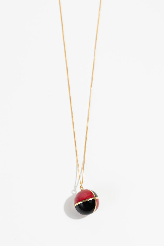 Checkered Sphere Necklace - Red + Black