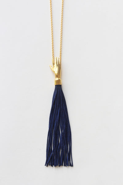 Hand Silk Tassel Necklace Dark Blue - shoparo