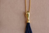 Hand Silk Tassel Necklace Dark Blue - shoparo